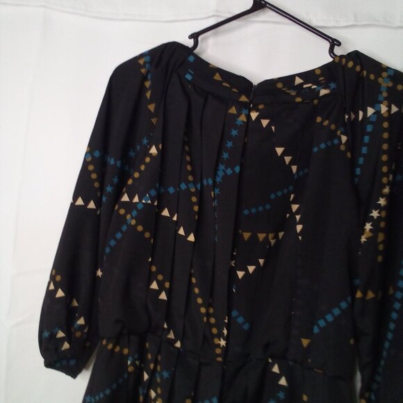 Jessica Simpson Dress Women 6 Half Sleeve Pleats Pattern Black Blue - Picture 14 of 16